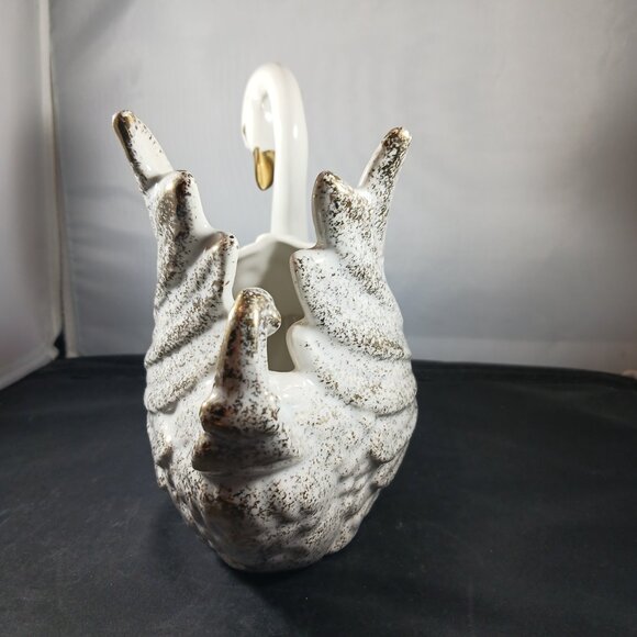 Vintage MCM Porcelain Swan Planter Figurine Gold & White Vase - Picture 4 of 11
